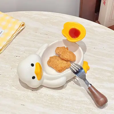 Cartoon Duck Ceramic Dipping Sauce Dish, Small Seasoning and Soy Sauce Bowl