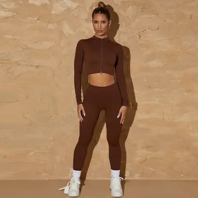 Seamless Yoga Set, High-Waist Hip-Lifting Pants, Zip Top - 10