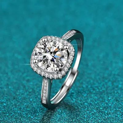Moissanit Damenring Sterlingsilber ein Karat Sechser Krappenfassung