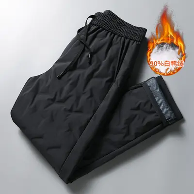Men's White Duck Down Winter Pants with Elastic Waist - 7