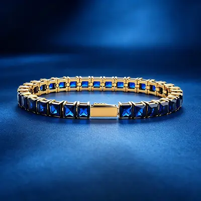 Stainless Steel Tennis Chain Bracelet, 3-5 mm Square Zircon Stones, Light Luxury Jewelry