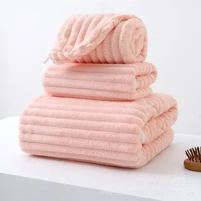 Şeker Çubuğu Mercan Polar Havlu Banyo Havlusu Saç Kurutma Şapkası Set Hediye Havlusu El Sanatı Havlusu Tiktok Aynı Stil Toptan