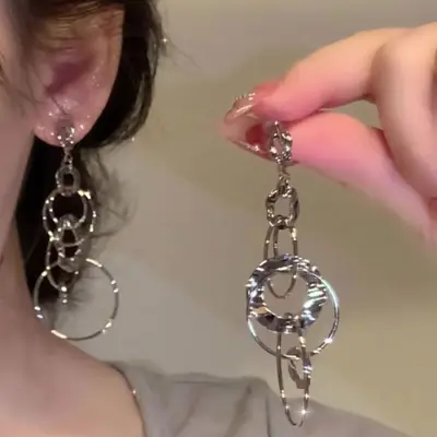 轻奢高级感流苏圆圈耳夹无耳洞女独特绝美耳坠巨好看秋冬长款耳饰 - 4