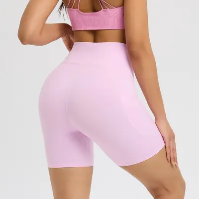 Yüksek belli kadın yoga şortu, cepli, dikişsiz, kalça kaldırıcı - 5