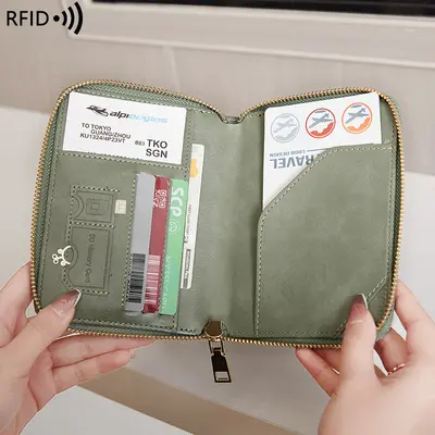 RFID Korumalı Pasaport Çantası, Fermuarlı - 5
