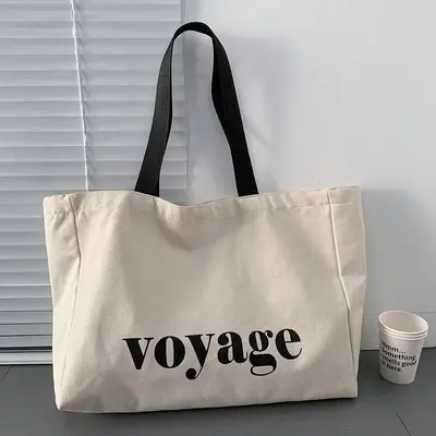 Leere Leinwandtasche, großes Fassungsvermögen, schlichte Reisetasche, bedruckte Yogatasche mit Buchstaben, Umhängetasche, Ins-Stil-Tasche, Schülerbuchtasche für Männer und Frauen.