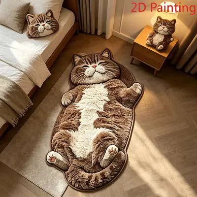 Realistic Cat Imitation Cashmere Bath Mat, Thick Absorbent Bedroom Rug - 8