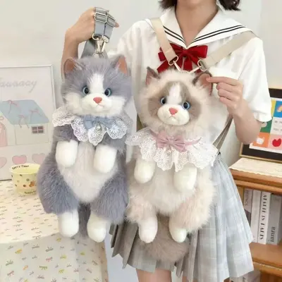 Simulation Ragdoll Cat Plush Backpack for Girls - 3