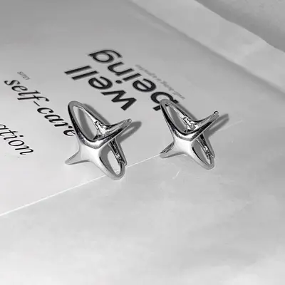 925er Silber Vier-Spitzen-Stern Ohrringe Damenschmuck
