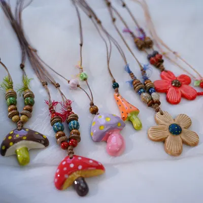 Jingdezhen Ceramic Mushroom Pendant Necklace - 2