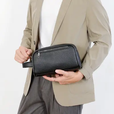 Men's Business Clutch Bag, Soft Leather, Large Capacity with Phone and Wallet Compartments - 5