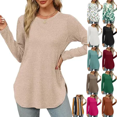 Damen-Langarmshirt in Uni-Farbe, Rundhalsausschnitt, locker geschnitten