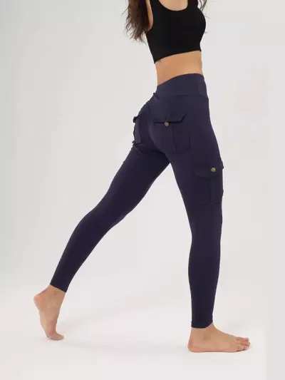 Breathable Hip-Lifting Yoga Leggings with Button Pocket, Brushed Bare-Feel Fabric - 2