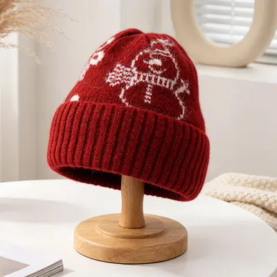 Mädchen-Strickmütze mit Schneemann-Jacquard, Ohrenschutz - 7