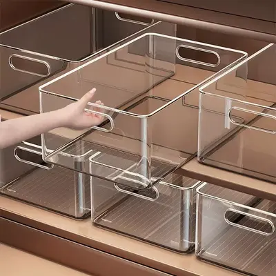 Cabinet Storage Basket Desktop Snack Miscellaneous Organizer Storage Box Plastic Rectangular Transparent Acrylic Storage Container
