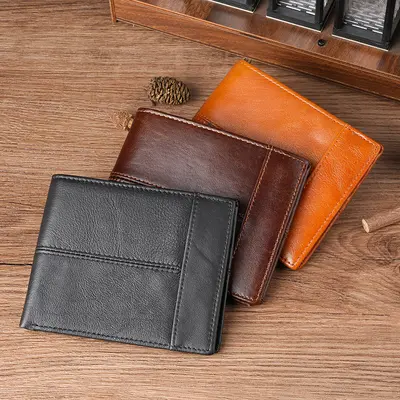 Men's Genuine Leather Short Wallet, Crazy Horse Leather, Compact - 5