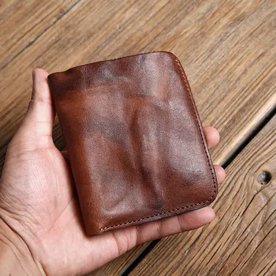 Handgefertigte Herrenbrieftasche, kurz, Hochformat, Leder - 1
