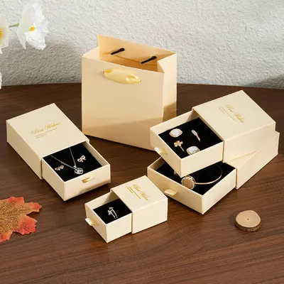 Hersteller-Großhandel Getreidegelb Schubladenbox Schmuck-Aufbewahrungsbox Anhänger Ringverpackungsbox Armbandkette Halskette Schmuckverpackungsbox - 7