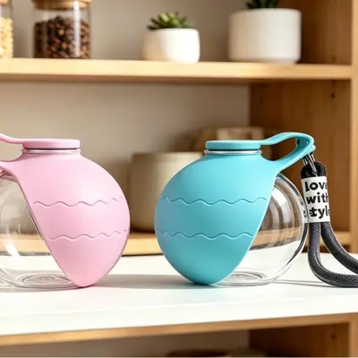 Tragbare Wasserflasche für Hunde für unterwegs, grenzüberschreitendes Haustierzubehör, Edelstahl mit Haken, kugelförmig, rückfließend, faltbarer Wassernapf