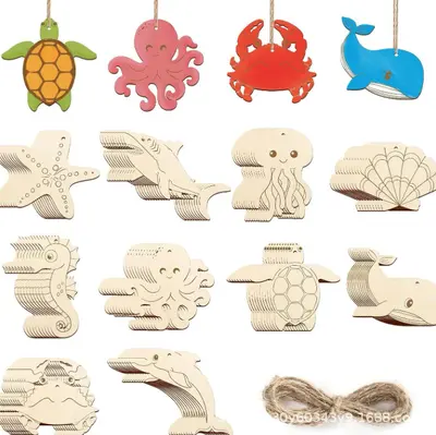 DIY Handmade Craft Wooden Puzzle Blanks Decorative Toy Set for Children Assembly and Painting - 12