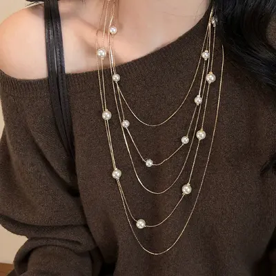 Adjustable zircon snowflake pendant long sweater chain necklace - 10
