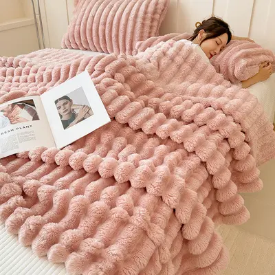 Rabbit Fur Plush Blanket, Thick Coral Fleece Winter Throw - 13