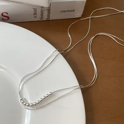S925 gümüş çift katmanlı yılan zincir kadın kolyesi