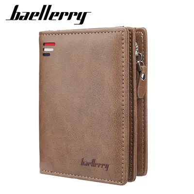 Men's Short Leather Wallet with Zipper and Multiple Card Slots - 6