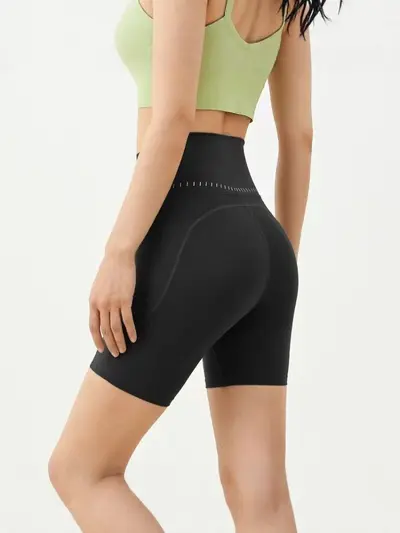 Kadın Yüksek Bel Kalça Kaldırıcı Yoga Şortu Elastik Fitness Dar Şort - 5