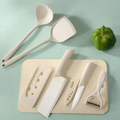Kitchen knife and cutting board with silicone spatula and spoon - 8