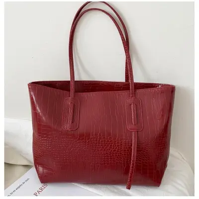 Retro Crocodile Pattern Women's Tote Bag, Large Capacity Single Shoulder Bag - 3