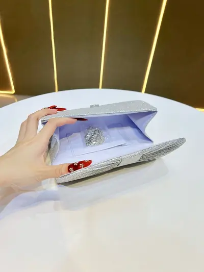 Women's Sparkling Evening Clutch with Chain Strap, Mini Bag - 4