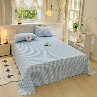 Japanese Style Striped Plaid Bedsheet Water-Washed Cotton Simple Pure Color Student Dormitory Single Person Duvet Cover Three-Piece Set - 13
