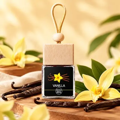 Car Air Freshener Pendant with Wooden Cap Perfume Bottle, Light Long-Lasting Scent - 9