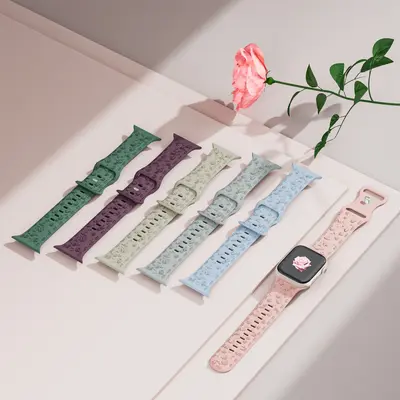 Embossed Silicone Strap for Apple Watch S9, 40/44mm and 45/41mm, Rose Color