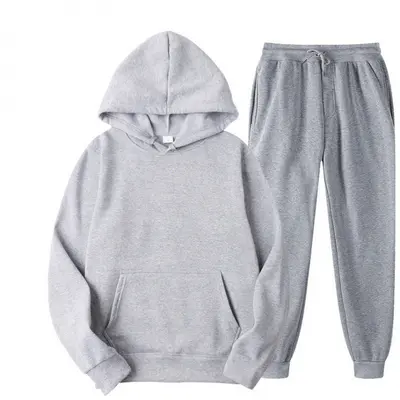 Men's spring autumn solid color hooded sweatshirt set, two-piece casual sports suit - 8