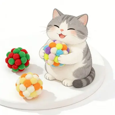 Colorful Fur Ball Cat Toy, Silicone Interactive Chase Ball - 5