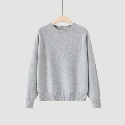 %100 Merino Yünü Dikişsiz Örme Kazak, Düz Renk, Bol Kesim - 11