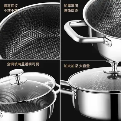 Кастрюля из нержавеющей стали с крышкой и двумя ручками, без покрытия