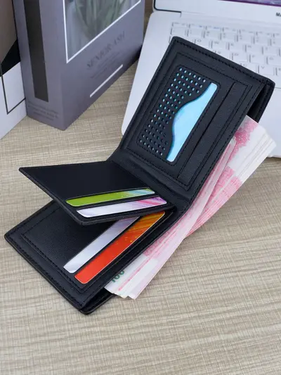 Men's Retro Short Zip Wallet with Embossed Finish and Multi-Card Holder - 5