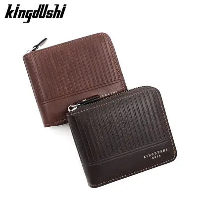 Men's Short Embossed Zip Wallet with Chain - 1