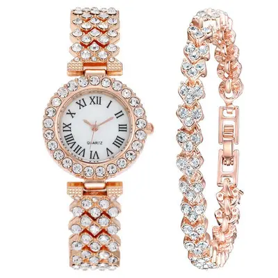 Women's quartz watch with rhinestone detail and Roman numerals - 10