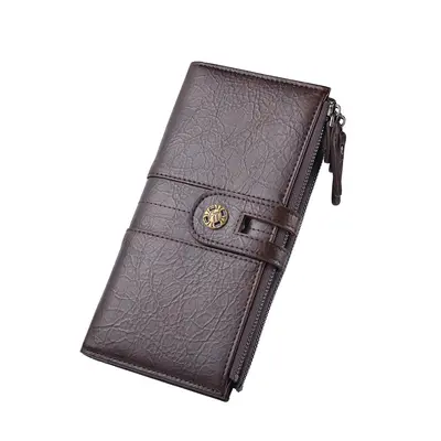 Men's Long PU Wallet with Snap Closure and Retro Zipper - 9