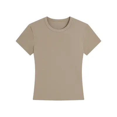 Women's Right Shoulder Short Sleeve T-Shirt French Round Neck 2025 Summer Short Elastic Thin Sexy Style Slimming Look Women's Short Top - 8