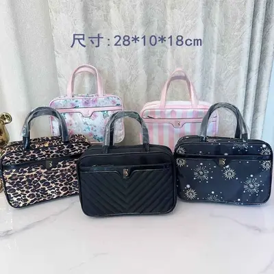 Women's small tote handbag with zipper, lightweight makeup bag for travel