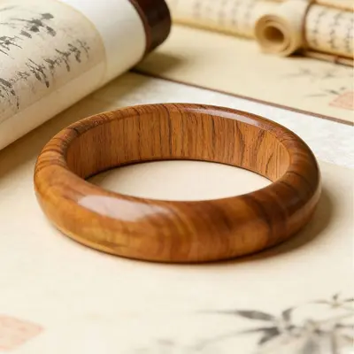 Natural aged peach wood bracelet, wide bangle