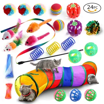 宠物玩具21套装 猫隧道逗猫棒老鼠铃铛球毛球 宠物猫通道用品 - 3