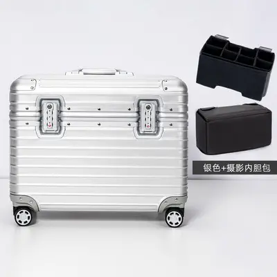 German full aluminum magnesium alloy flip-top camera long suitcase 18 inch wheeled small trolley suitcase men's suitcase - 11