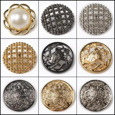 Hollow Pearl Gold Metal Button, Round