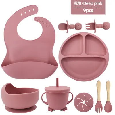 Baby Silicone Bib Suction Bowl Fork Spoon Feeding Set 6 Months+ - 7